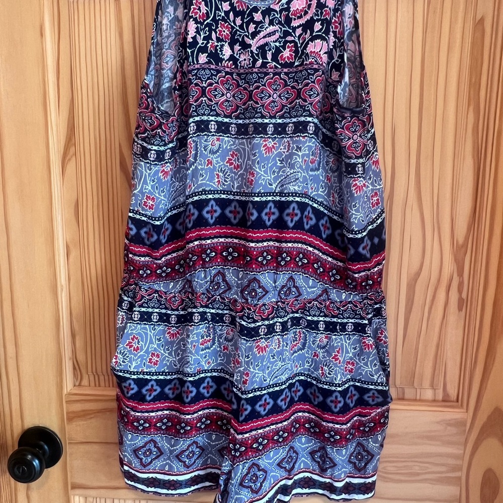 Boho Floral Tiered Maxi Skirt in Navy and Red